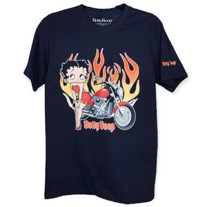NWOT Betty Boop Biker S L 2X Fleischer Studios Flames Red Black T-Shirt Womens